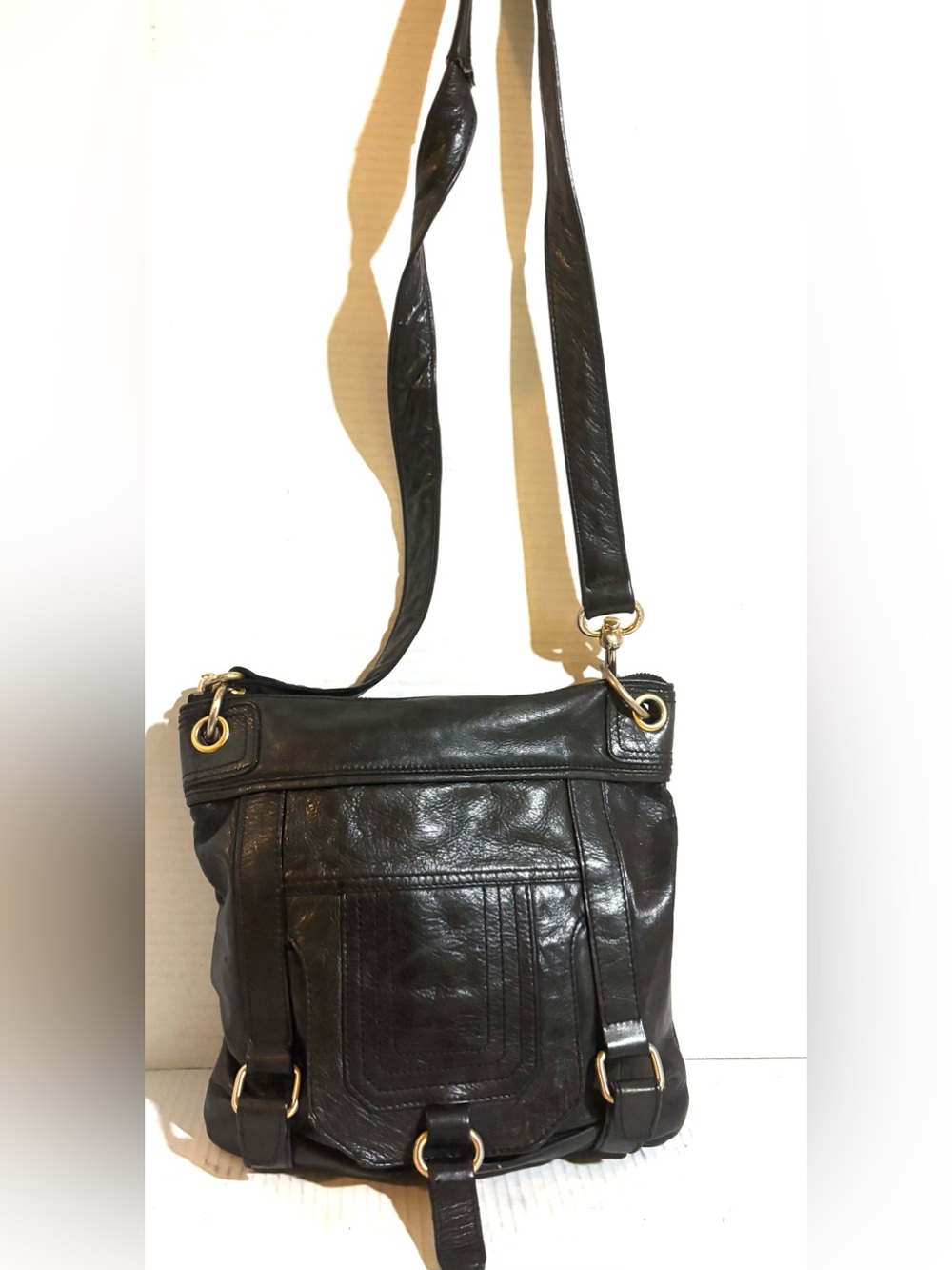 Black vintage Leather Crossbody Shoulder Bag